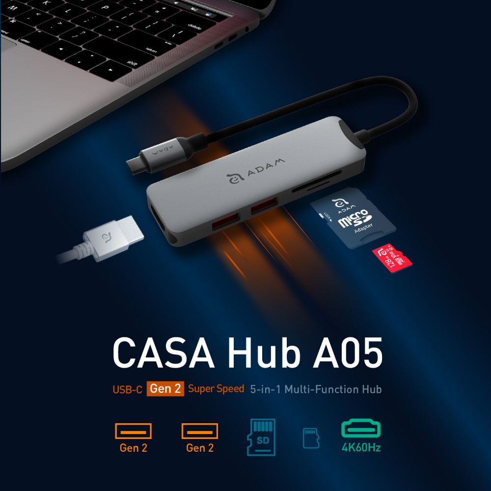 ADAM Elements Casa Hub A05-USB-C 3.1 Gen2 & 4K 60Hz 5-in-1 - Grey