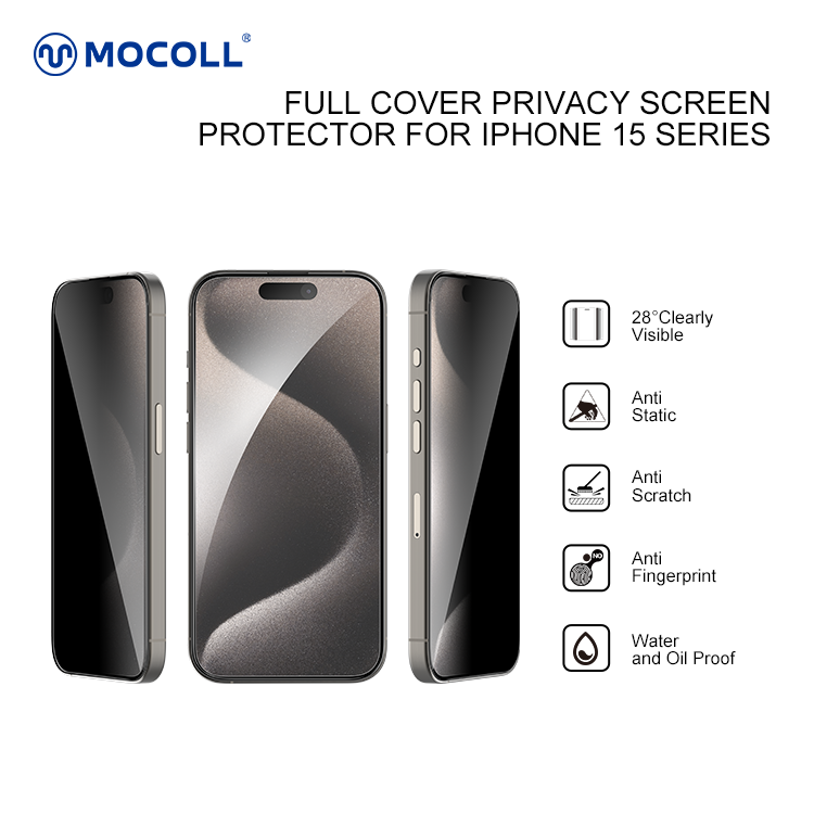 Mocoll 2.5D Full Cover Privacy Tempered Glass/Screen Protector for iPhone 15 Pro Max