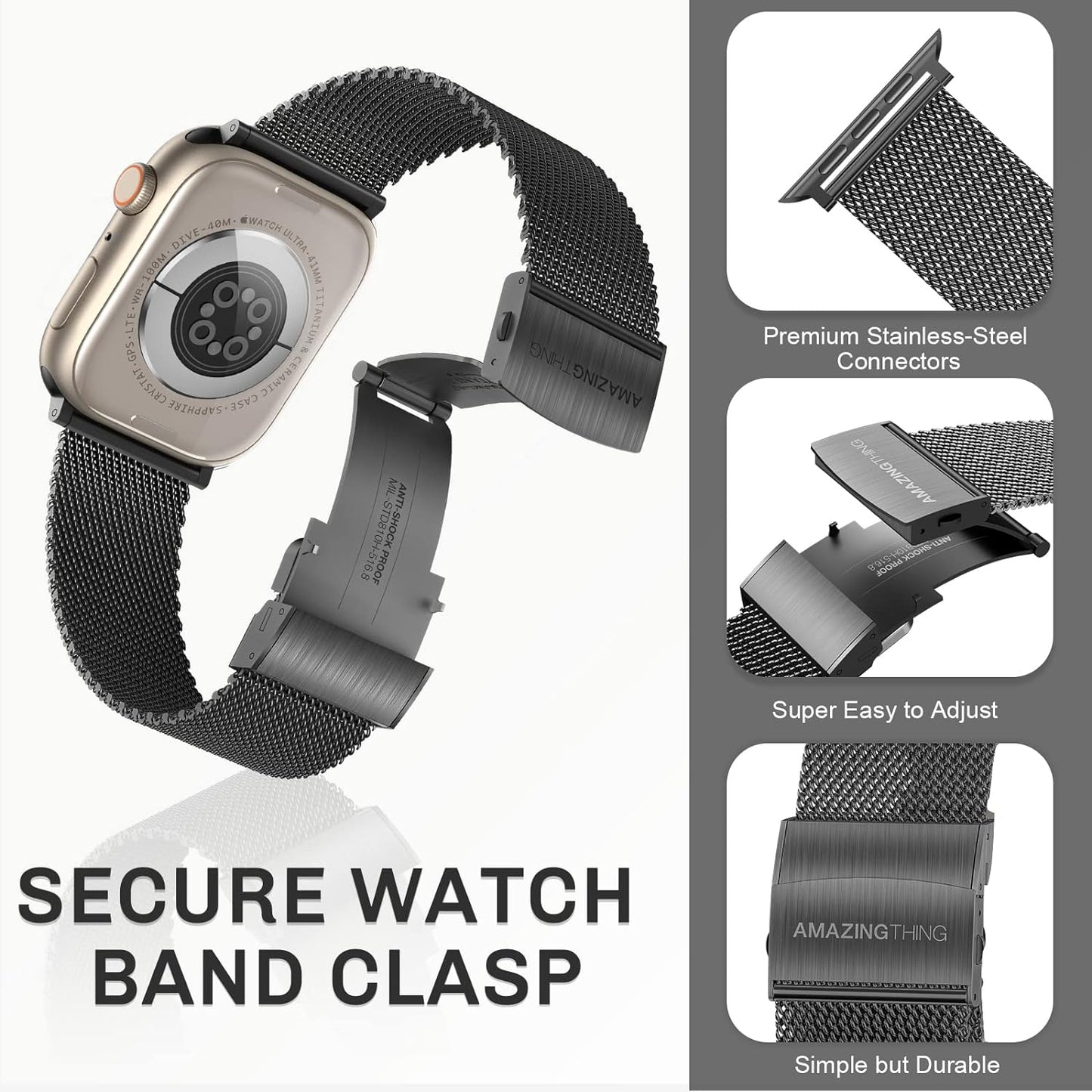 AmazingThing Titan Metal Strap for Apple Watch 41mm - Black