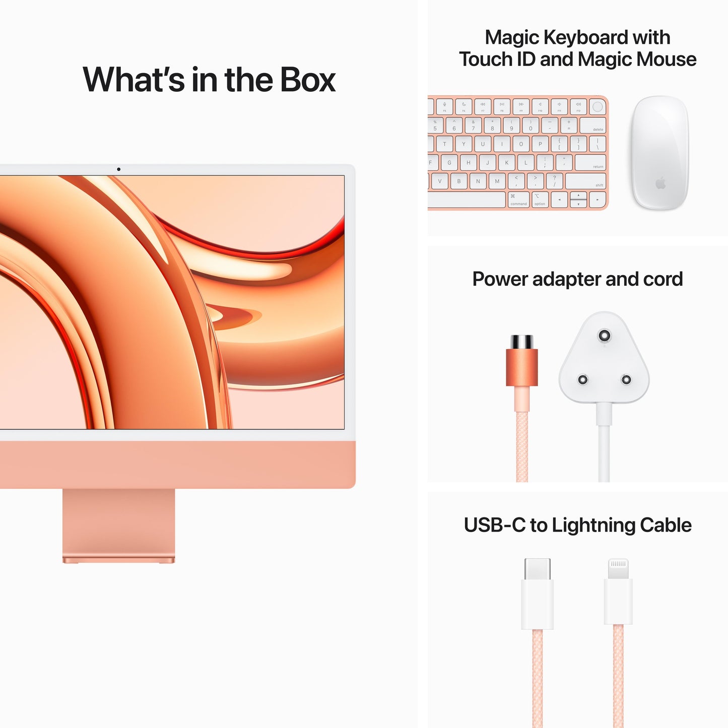 24-inch iMac with Retina 4.5K display: Apple M3 chip with 8?core CPU and 10?core GPU, 256GB SSD - Orange