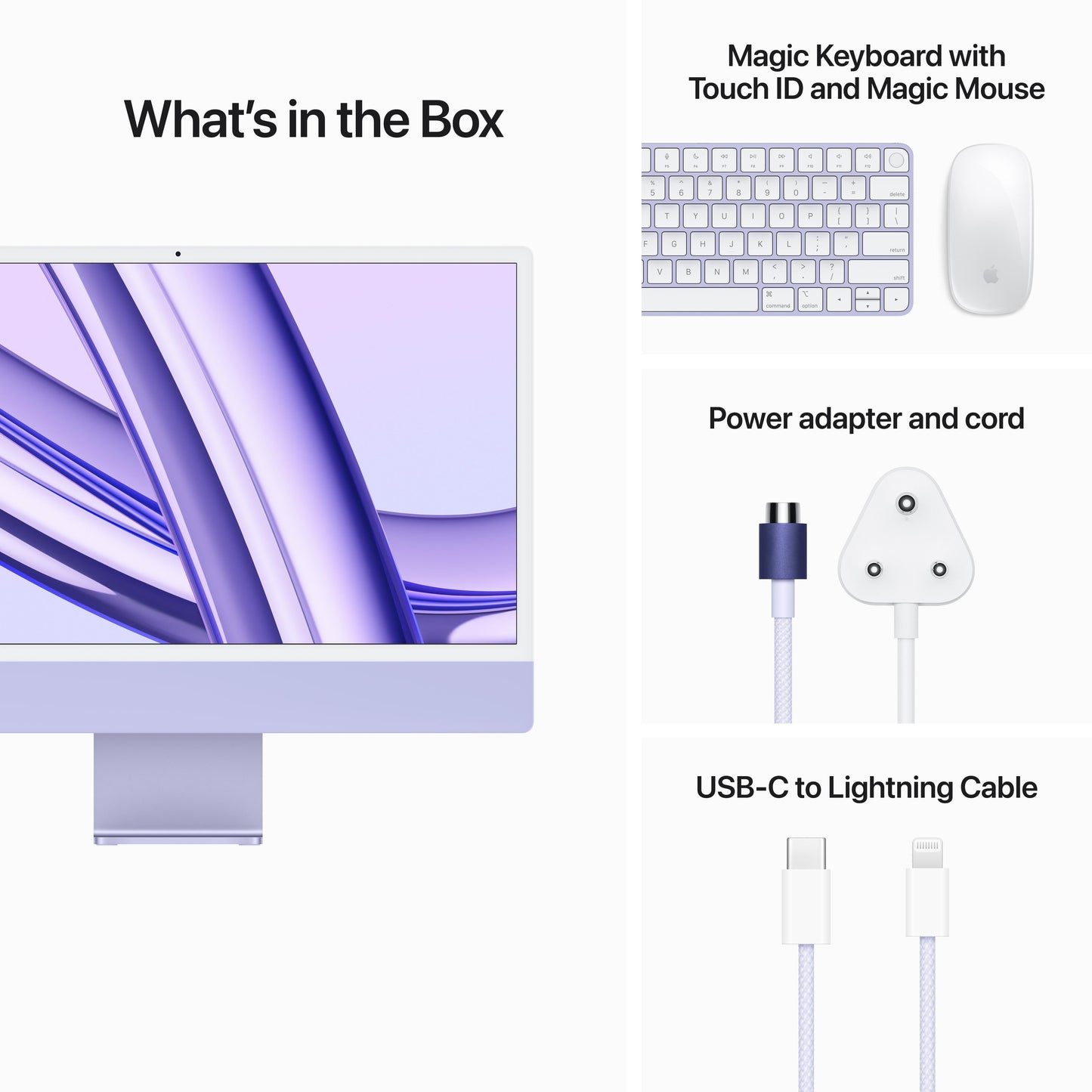 24-inch iMac with Retina 4.5K display: Apple M3 chip with 8?core CPU and 10?core GPU, 256GB SSD - Purple