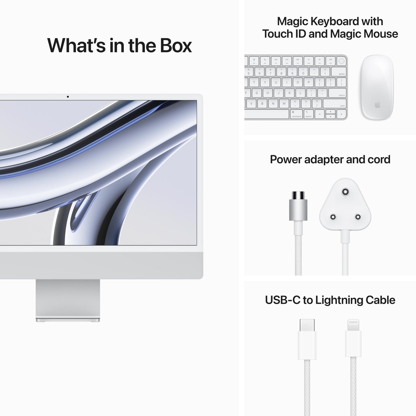 24-inch iMac with Retina 4.5K display: Apple M3 chip with 8?core CPU and 10?core GPU, 256GB SSD - Silver