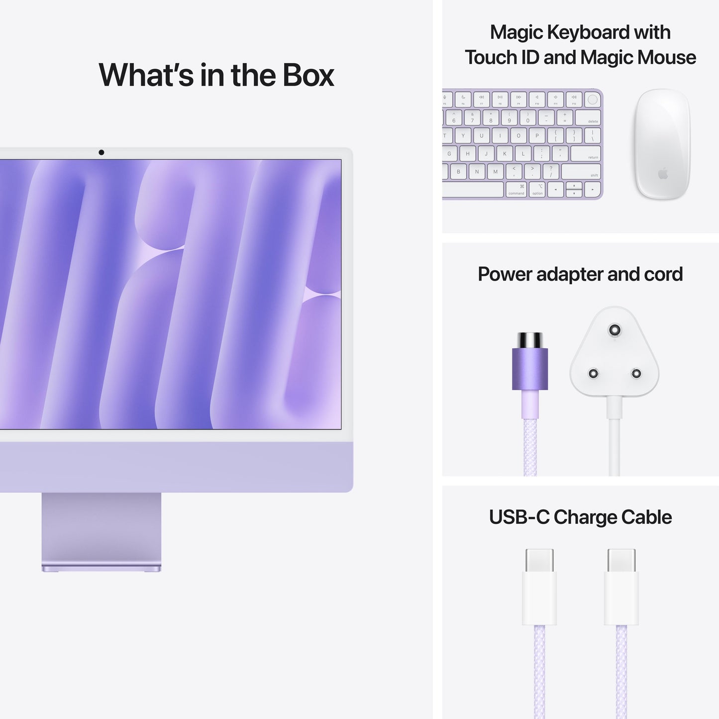 24-inch iMac with Retina 4.5K display: Apple M4 chip with 10-core CPU and 10-core GPU, 512GB SSD - Purple