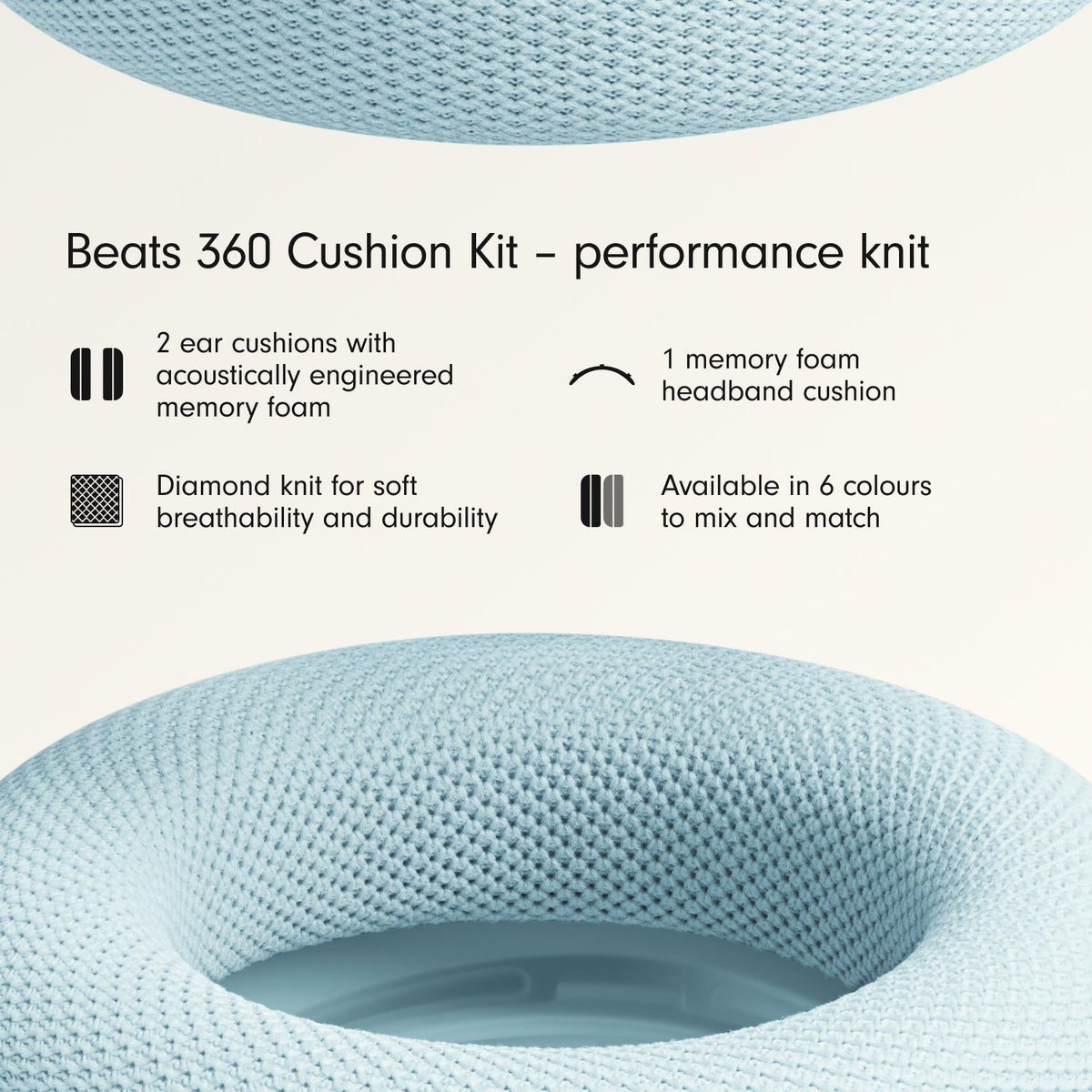 Beats 360 Cushion Kit – Sky Performance Knit Cushions for Ear Cups and Headband
