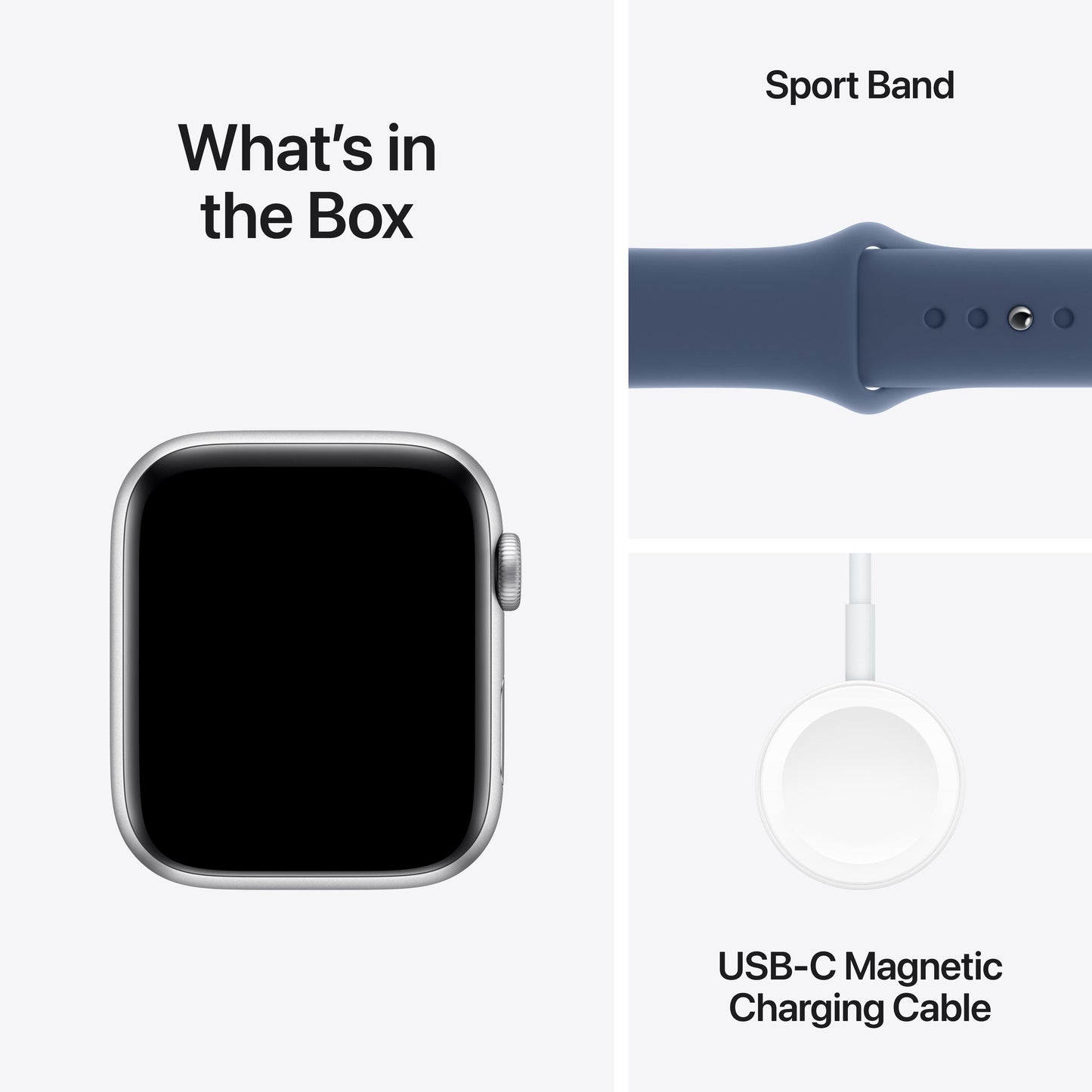 Apple Watch SE GPS 44mm Silver Aluminium Case with Denim Sport Band - S/M