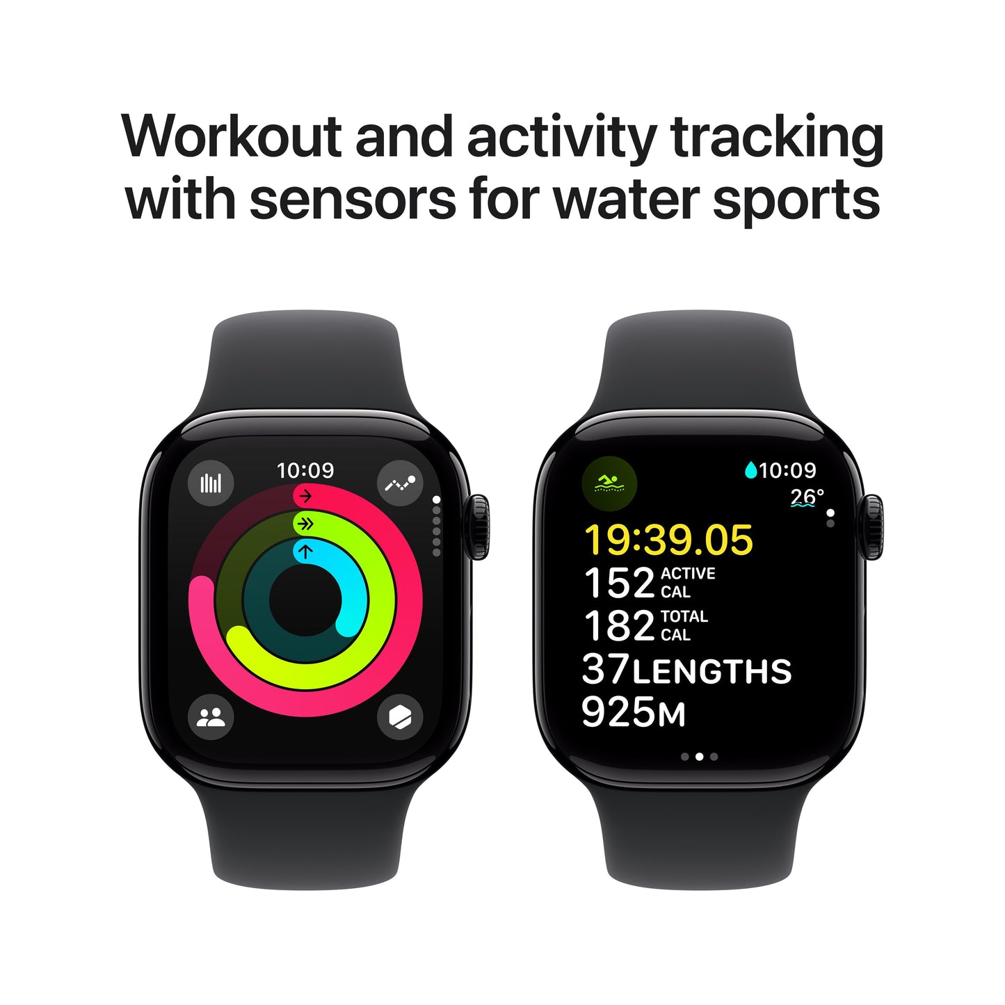 Apple Watch Series 10 GPS 42mm Jet Black Aluminium Case with Black Sport Band - S/M