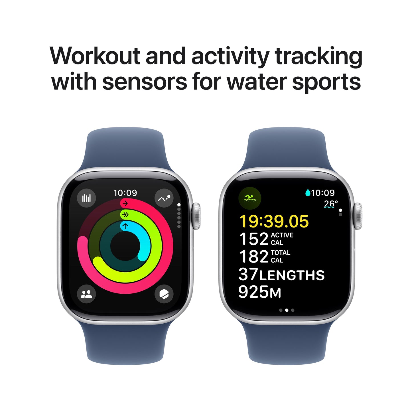 Apple Watch Series 10 GPS + Cellular 42mm Silver Aluminium Case with Denim Sport Band - S/M