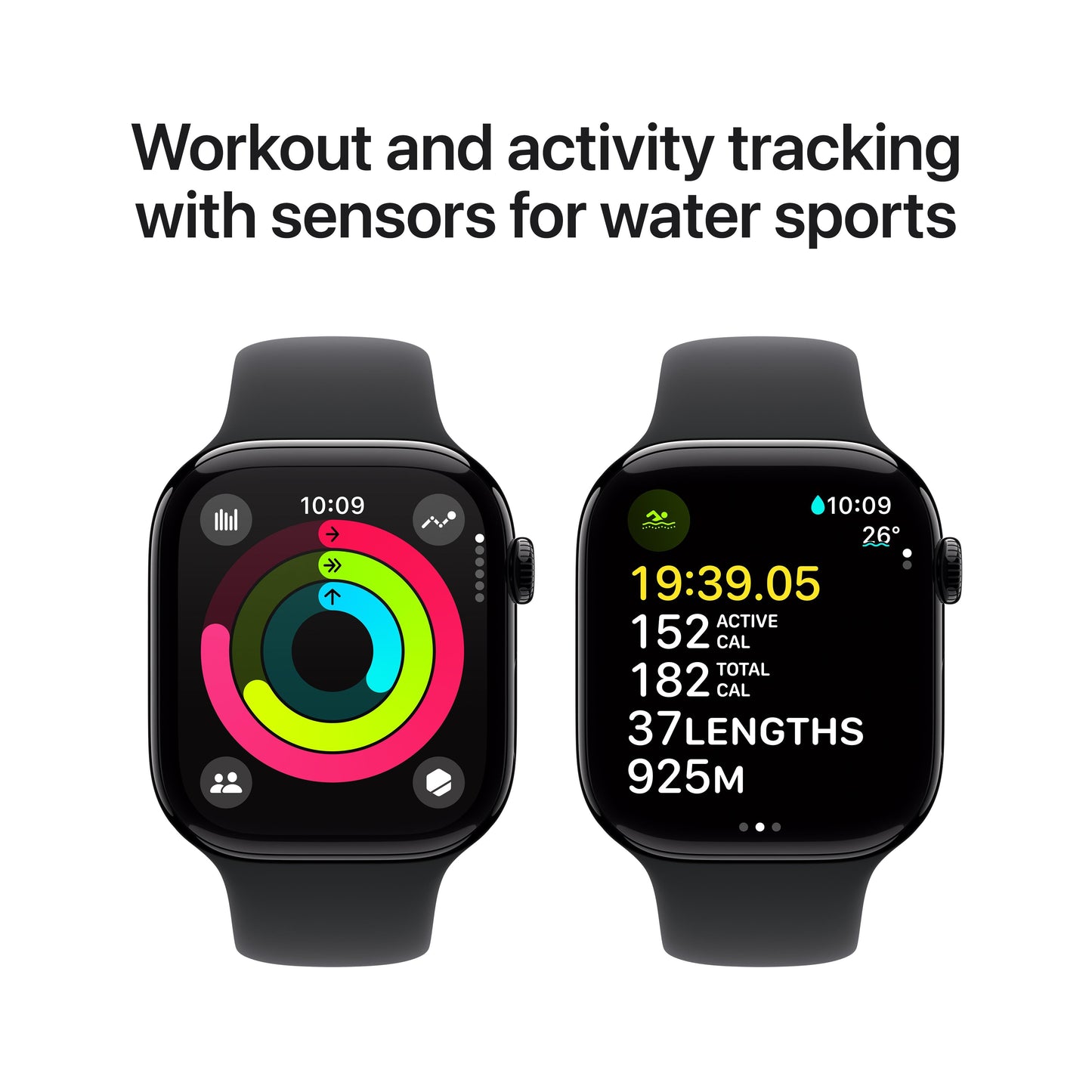 Apple Watch Series 10 GPS 46mm Jet Black Aluminium Case with Black Sport Band - M/L