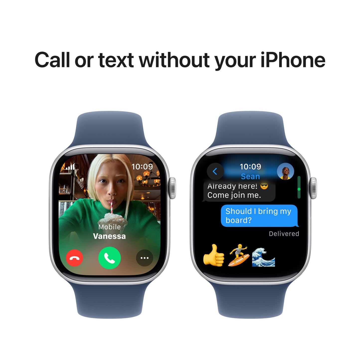 Apple Watch Series 10 GPS + Cellular 46mm Silver Aluminium Case with Denim Sport Band - M/L
