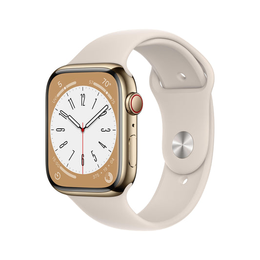 Apple Watch Series 8 GPS + Cellular 45mm Gold Stainless Steel Case with Starlight Sport Band - Regular