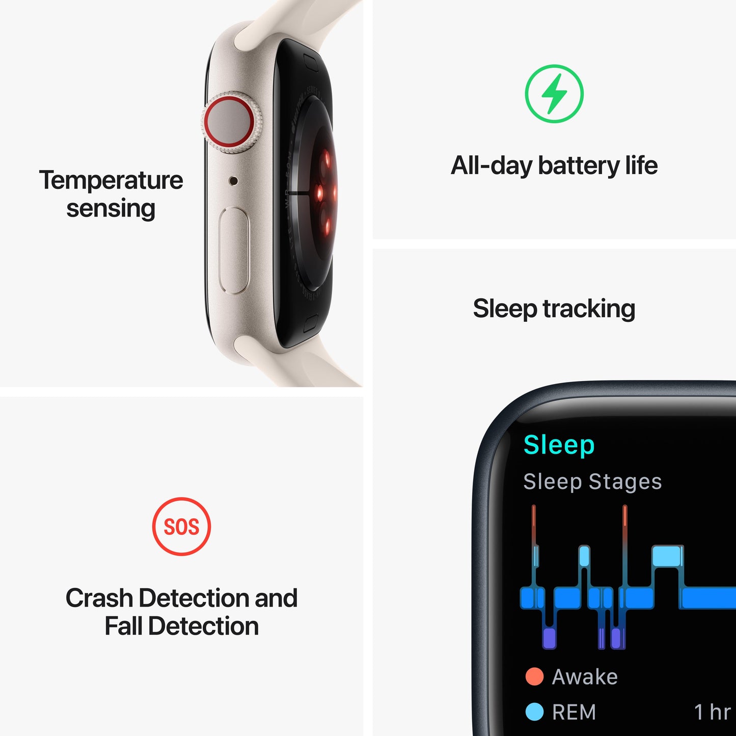 Apple Watch Series 8 GPS + Cellular 45mm Silver Aluminium Case with White Sport Band - Regular