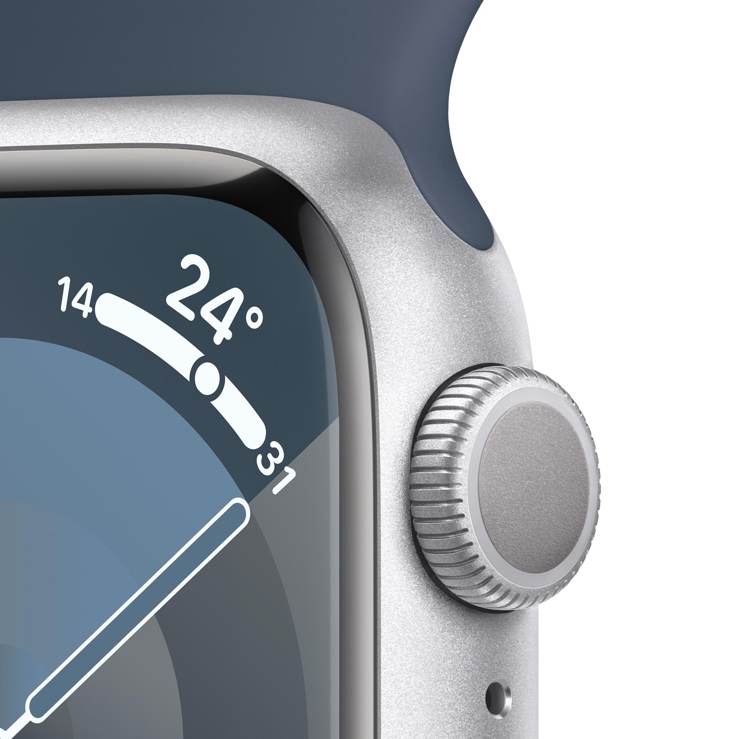 Apple Watch Series 9 GPS 41mm Silver Aluminium Case with Storm Blue Sport Band - M/L