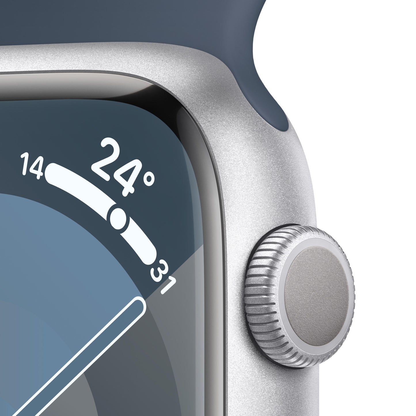 Apple Watch Series 9 GPS 45mm Silver Aluminium Case with Storm Blue Sport Band - S/M
