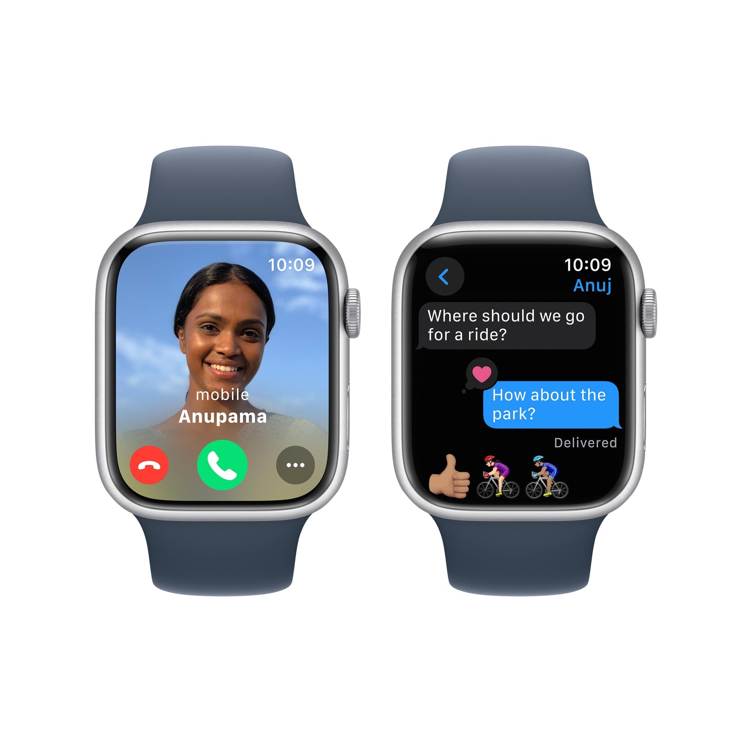 Apple Watch Series 9 GPS 45mm Silver Aluminium Case with Storm Blue Sport Band - M/L