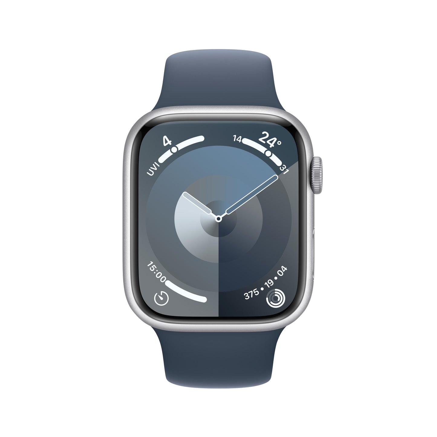 Apple Watch Series 9 GPS + Cellular 45mm Silver Aluminium Case with Storm Blue Sport Band - S/M