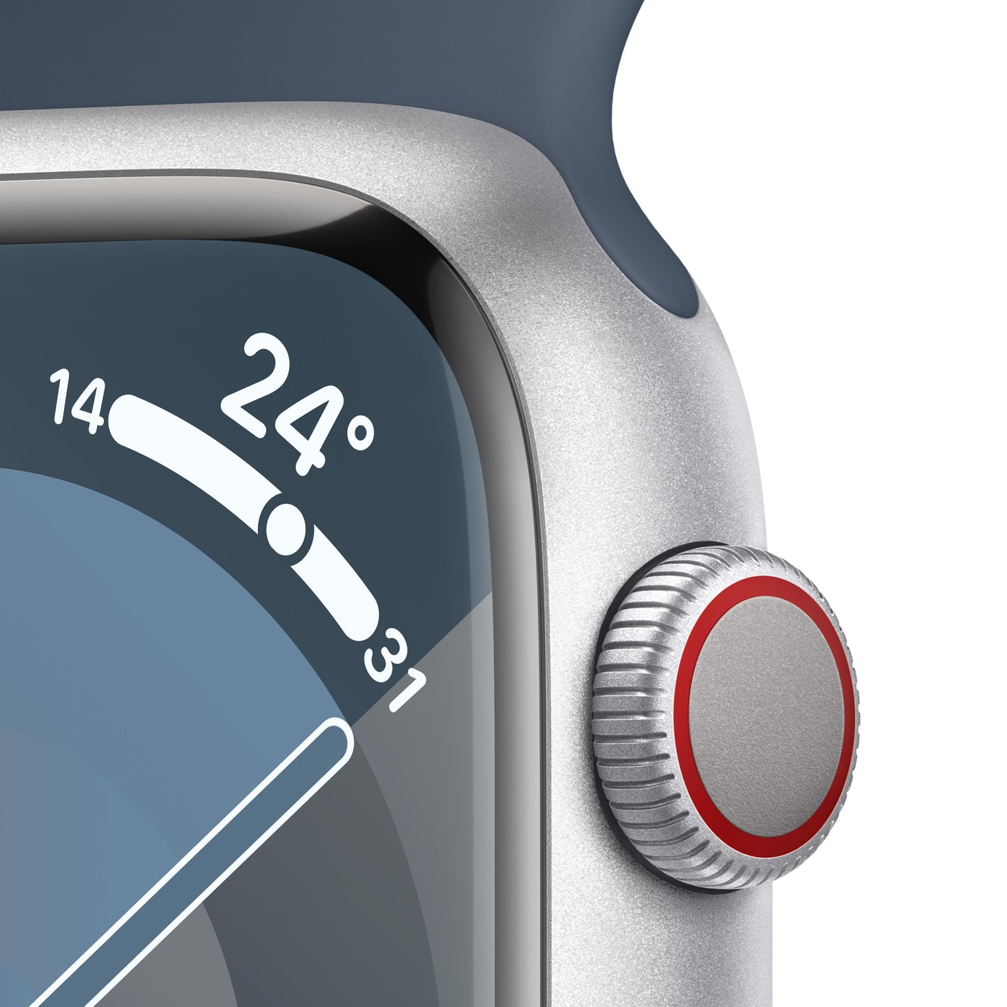 Apple Watch Series 9 GPS + Cellular 45mm Silver Aluminium Case with Storm Blue Sport Band - M/L