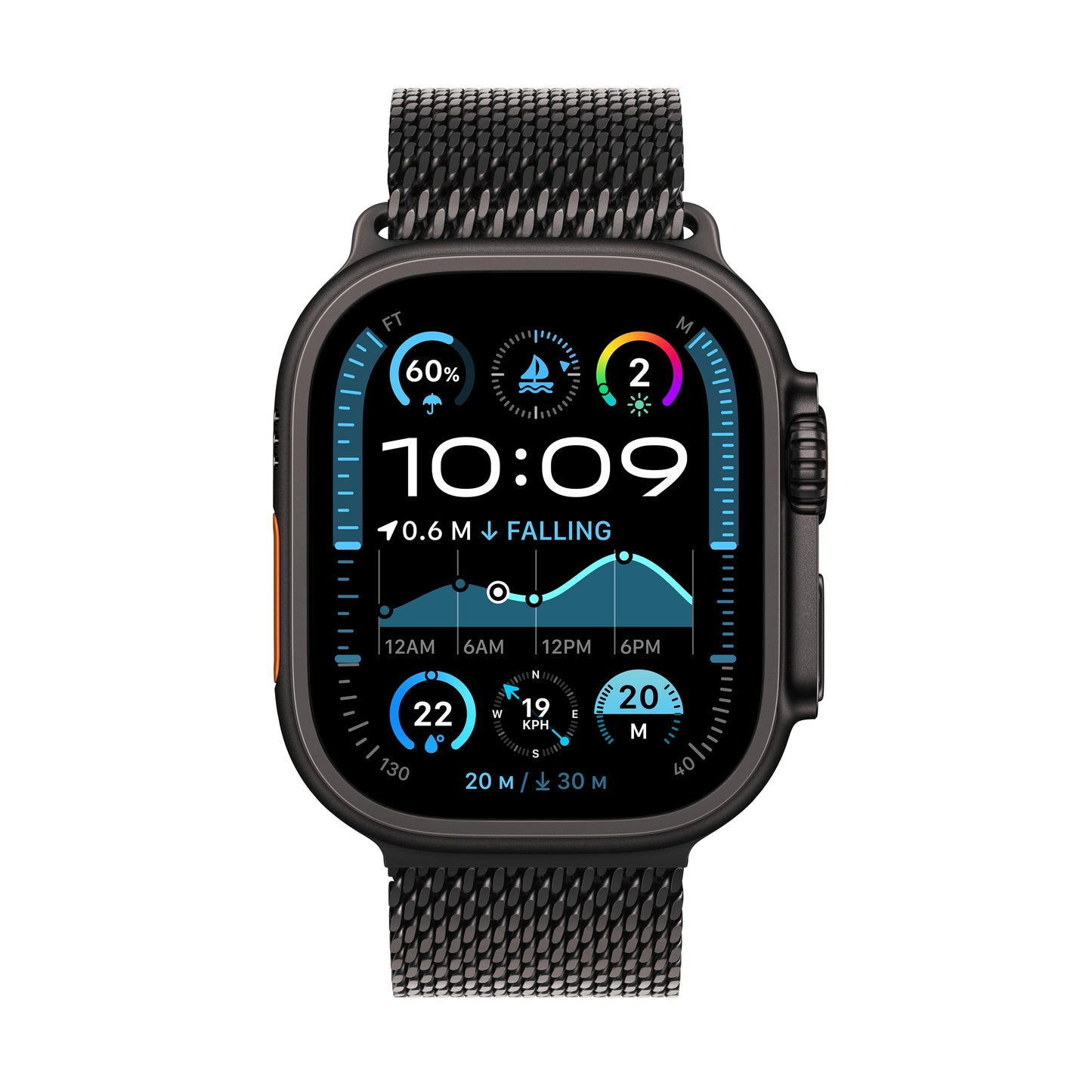 Apple Watch Ultra 2 GPS + Cellular 49mm Black Titanium Case with Black Titanium Milanese Loop - Large