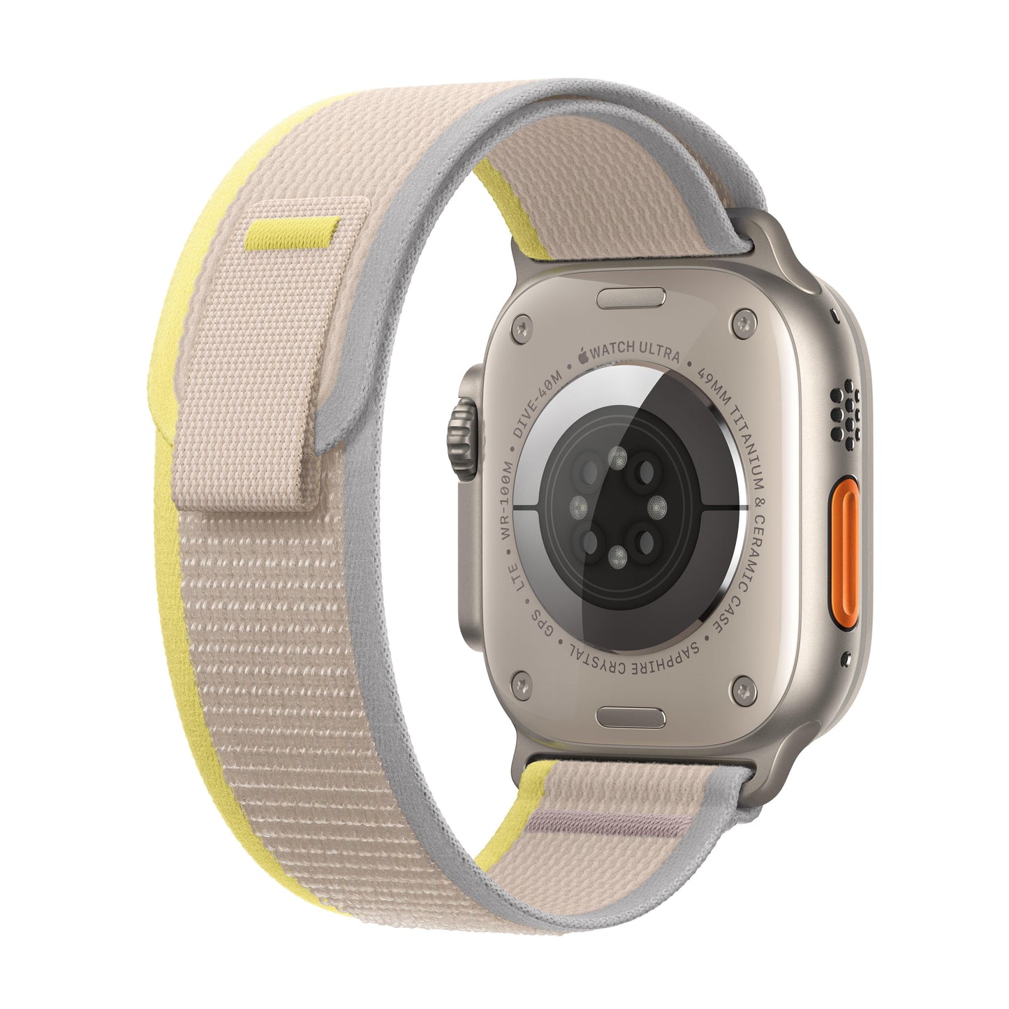 Apple Watch Ultra GPS + Cellular, 49mm Titanium Case with Yellow/Beige Trail Loop - M/L