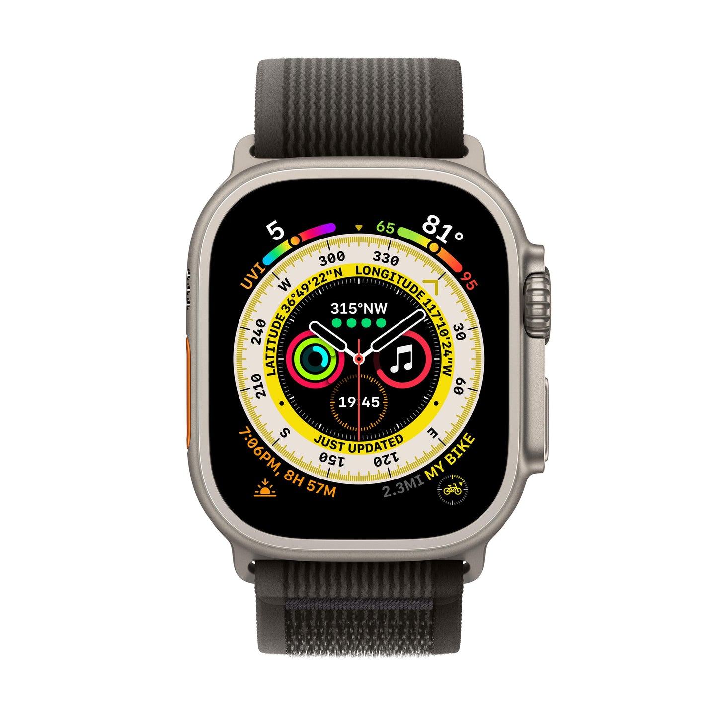Apple Watch Ultra GPS + Cellular, 49mm Titanium Case with Black/Grey Trail Loop - S/M