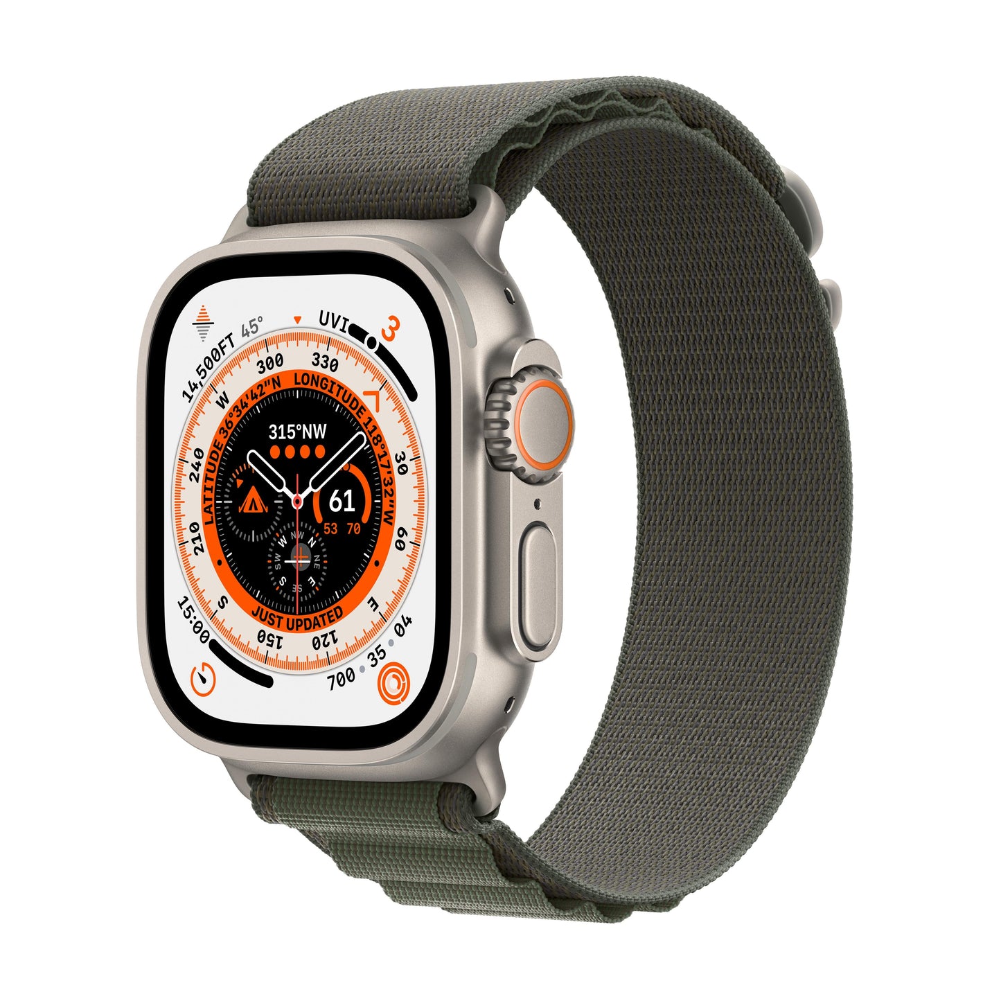 Apple Watch Ultra GPS + Cellular, 49mm Titanium Case with Green Alpine Loop - Large