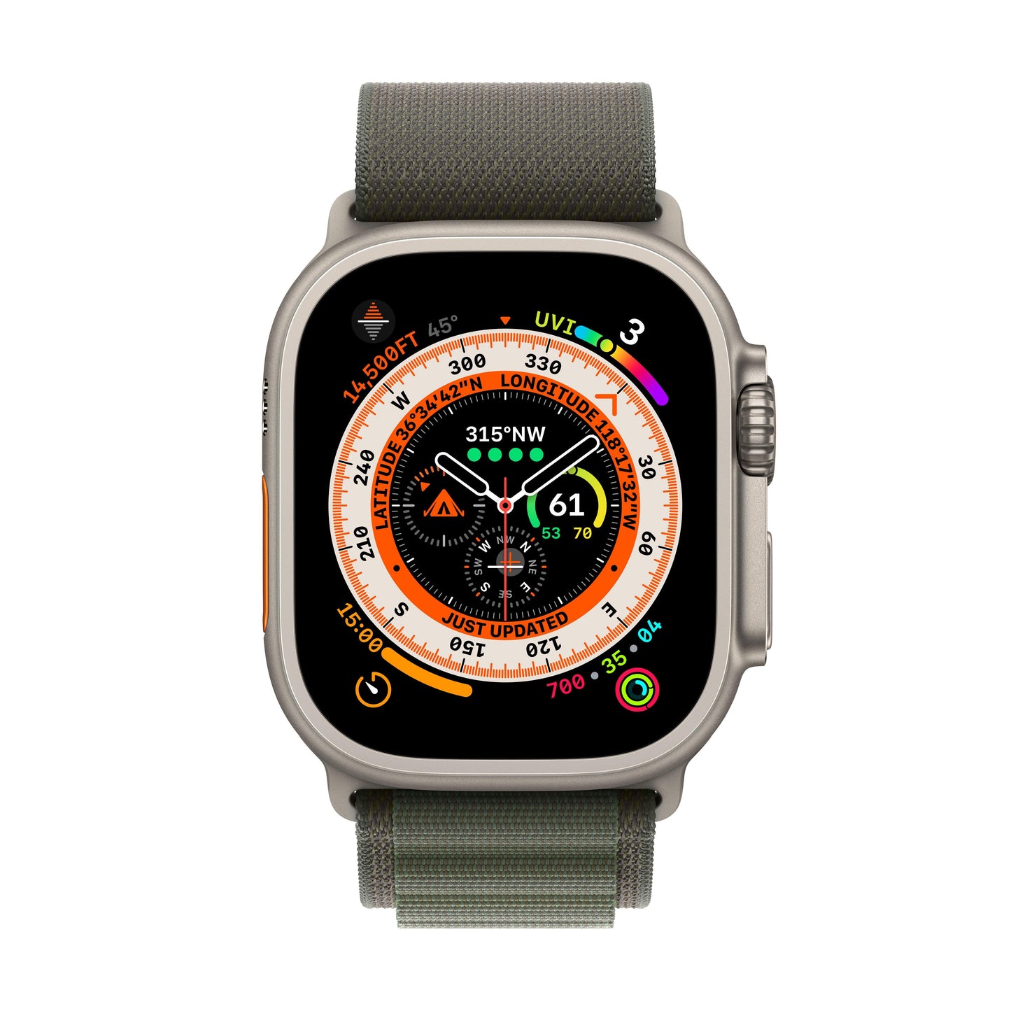 Apple Watch Ultra GPS + Cellular, 49mm Titanium Case with Green Alpine Loop - Medium