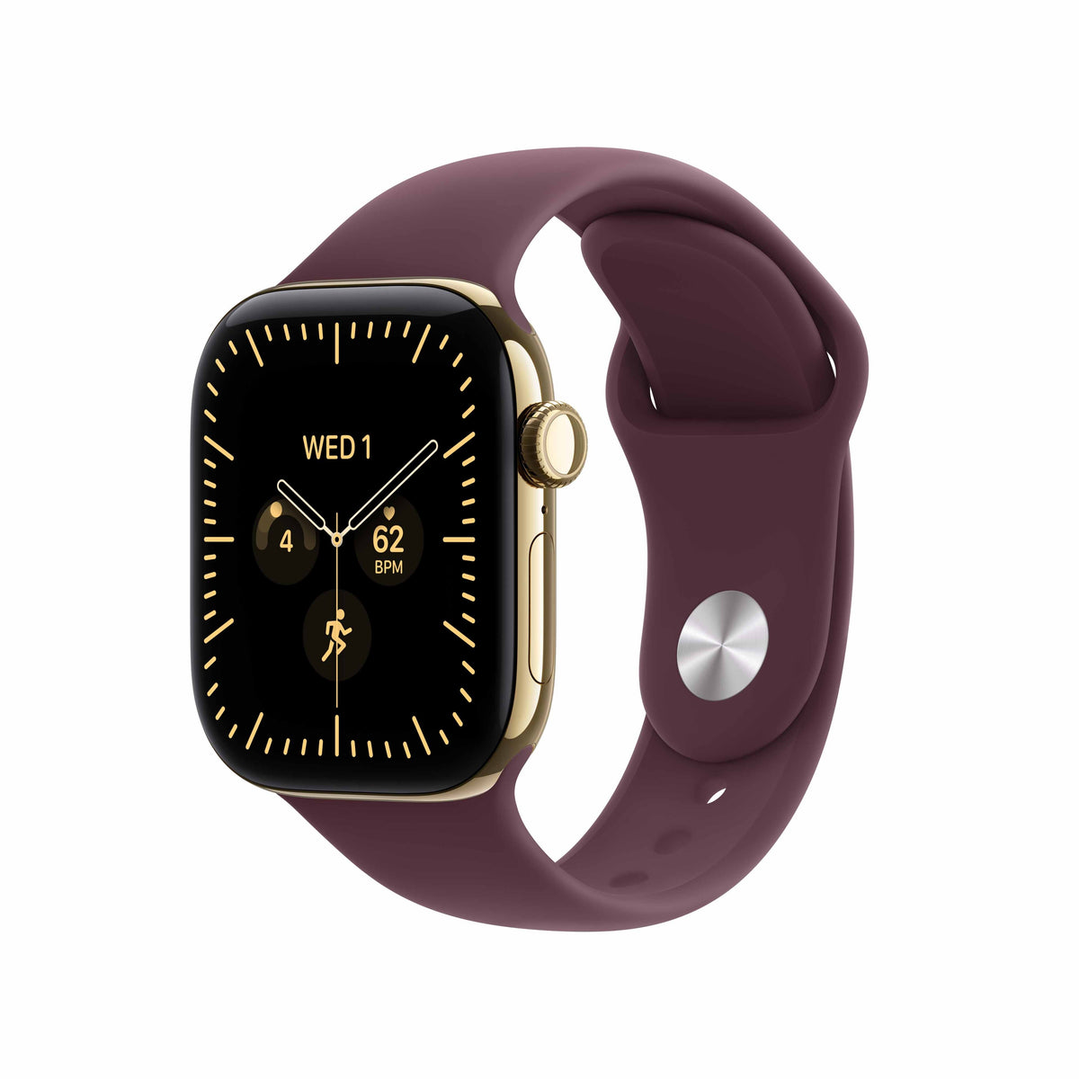 Apple Watch Series 12 GPS + Cellular 42mm Radiant Gold Titanium Case with Burgundy Sport Band - S/M