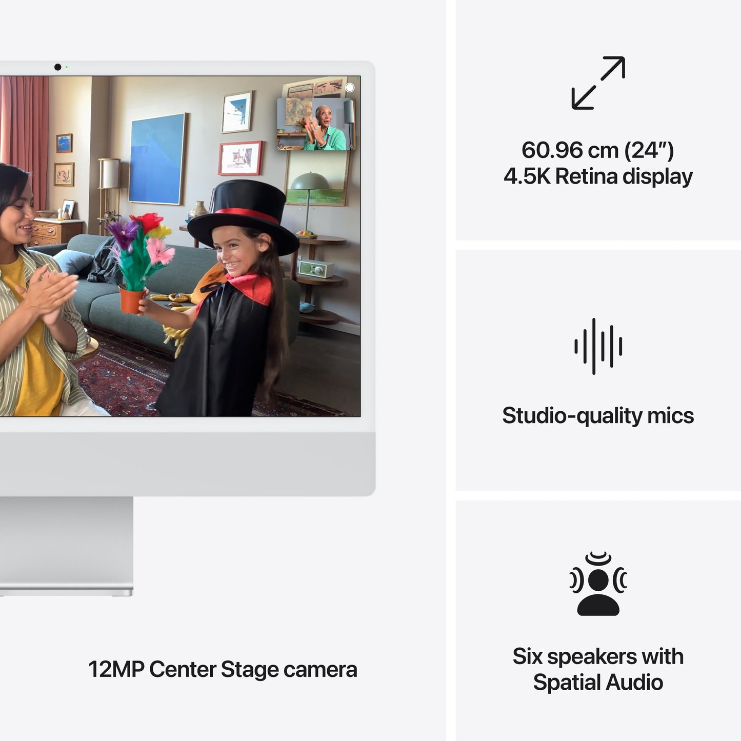 24-inch iMac with Retina 4.5K display: Apple M4 chip with 8-core CPU and 8-core GPU, 256GB SSD - Silver