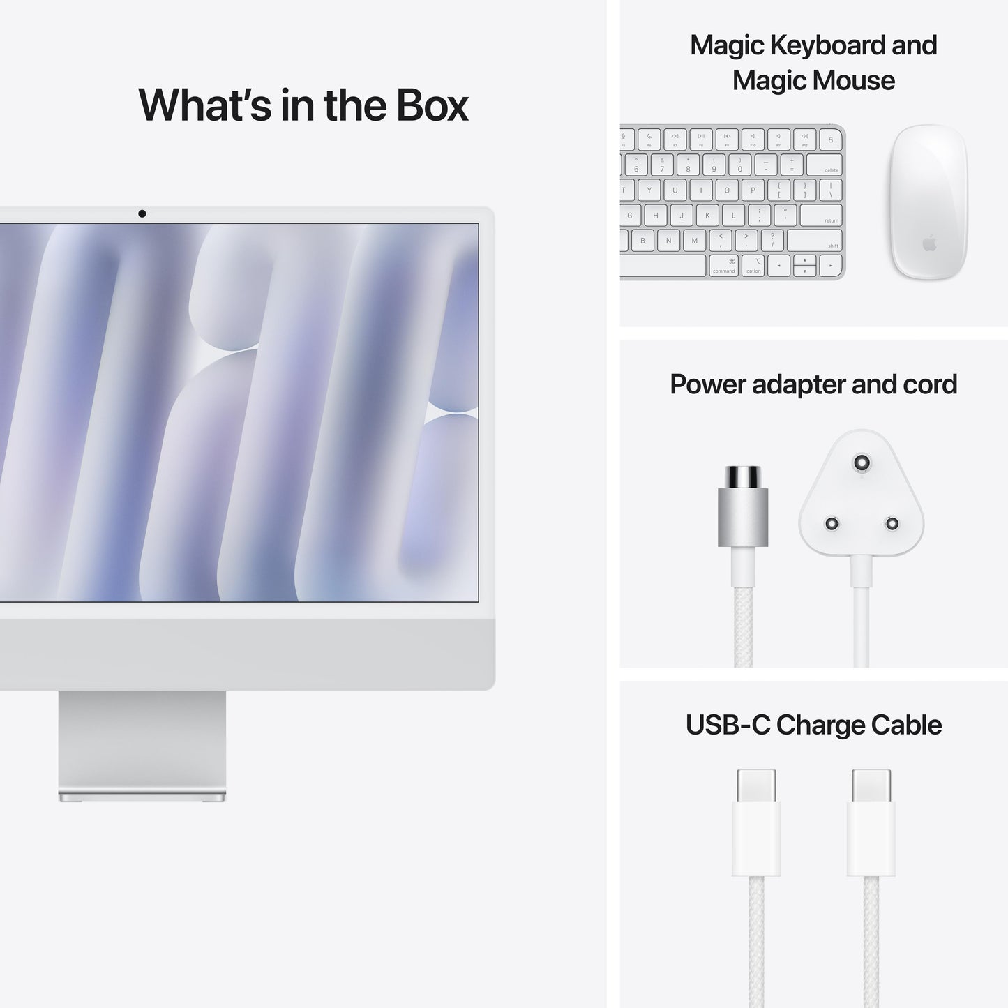 24-inch iMac with Retina 4.5K display: Apple M4 chip with 8-core CPU and 8-core GPU, 256GB SSD - Silver