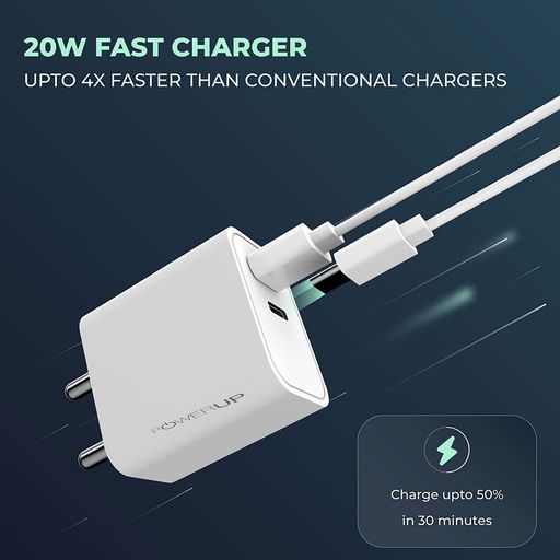 Powerup Max Charge 20W USB Type-C Ultra Smart Wall Charger - White